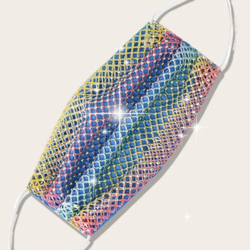 1 LEFT!! RAINBOW RHINESTONE FACE MASK - Picture 2 of 4